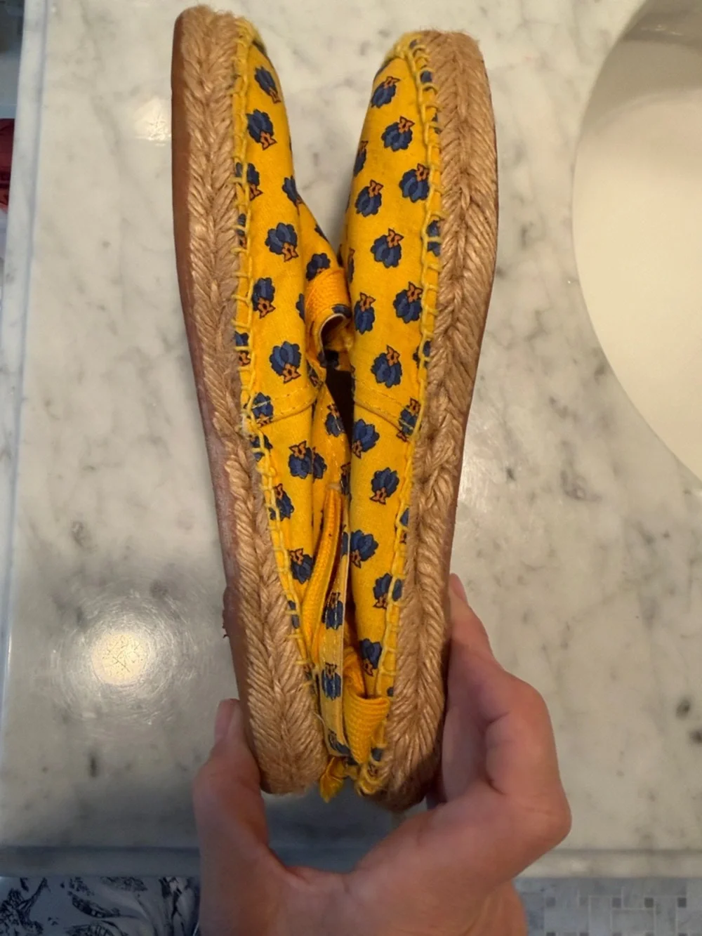 Yellow Floral Espadrille Flats with Ankle Tie